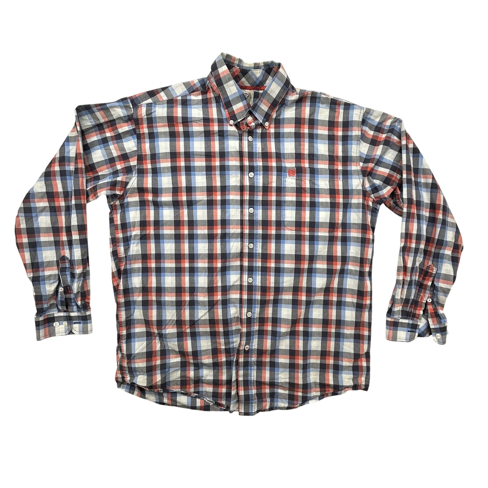 Cinch Shirt Mens Large Plaid Western Pearl Snap Red Blue White Rodeo Cowboy